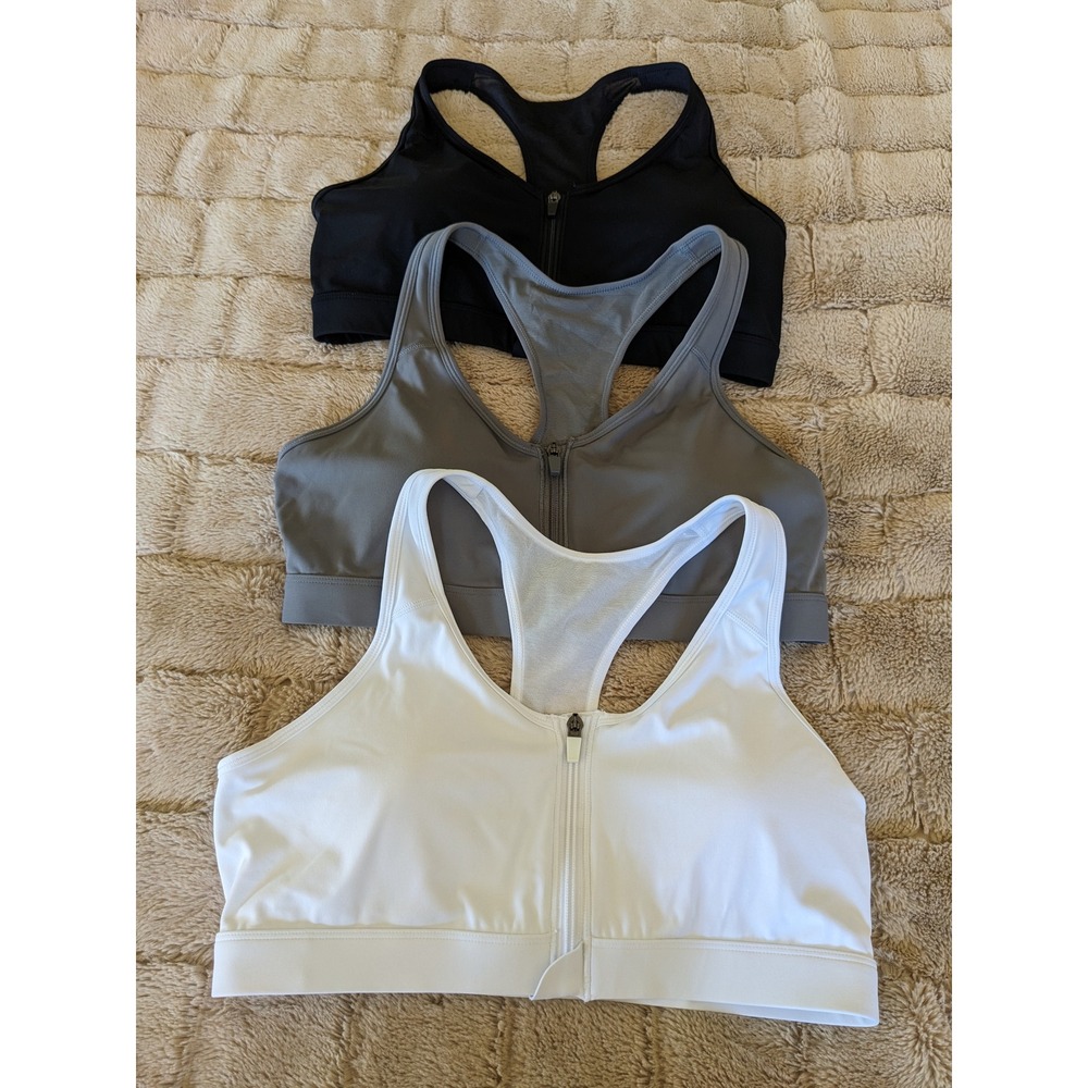 Tek Gear Zip-Front Medium Impact Sports Bras 3-Pack - Size XL Black, Grey, White